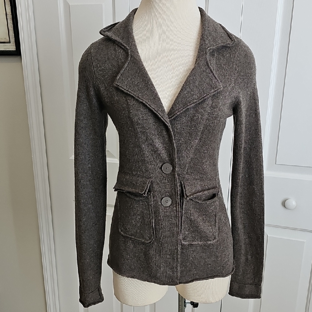 Cashmere Women's Brown Blazer Cardigan Sweater Rolled Edges. Size‎ Small.